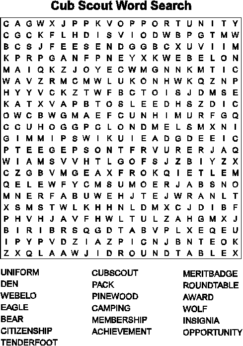 Cub Scout Word Search