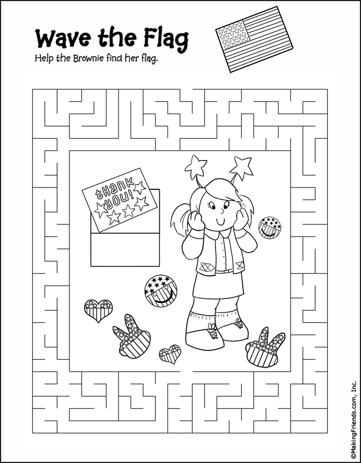 Flag Maze Printable Sketch Coloring Page