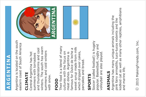 Argentina Fact Card for Thinking Day
