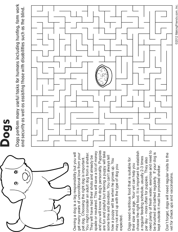 Pet Dog Maze, Fact and Coloring Page