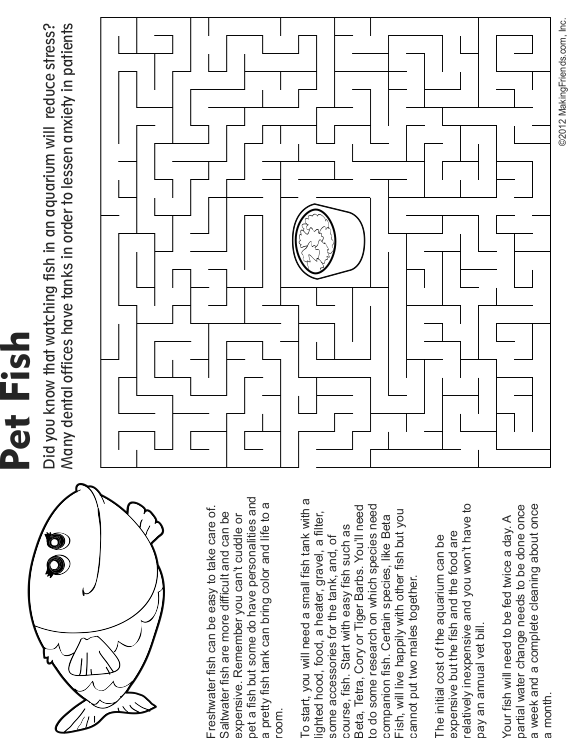 Pet Fish Maze, Fact and Coloring Page