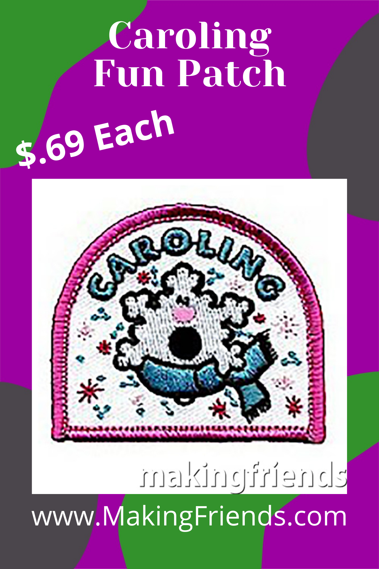 Our "Caroling" Patch strikes a note that you have helped spread holiday cheer. $.69 each free shipping available! #makingfriends #caroling #carolingpatch #funpatch #girlscouts #gsfunpatch #holidays #spreadcheer #holidaycheer #singing via @gsleader411