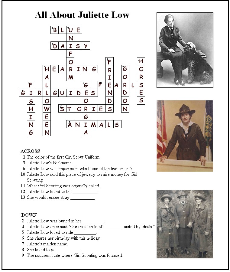 Answer Key for Juliette Low Crossword Puzzle