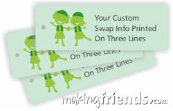 Printed on perforated card stock with a hole for your safety pin. All you do is fold back and forth of perf lines then tear tags apart. Pack of 120. #makingfriends #gsmakingfriends #girlscoutswaps #girlscouts #scouts #girlscoutleader via @gsleader411