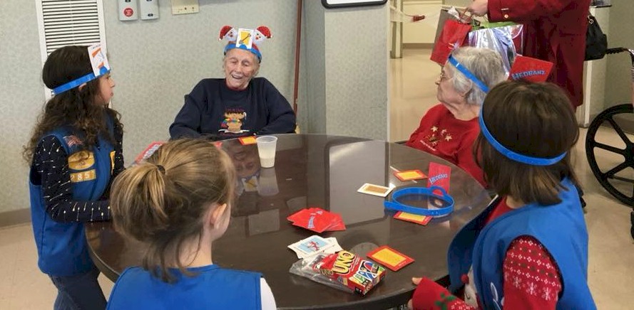 Daisy Girl Scouts visit assisted living center.