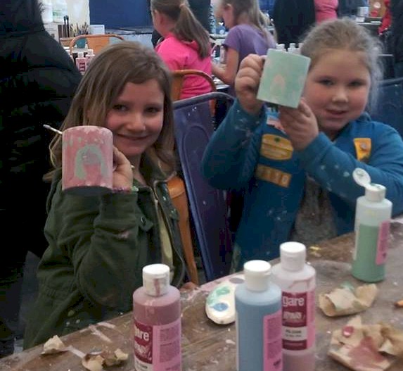Daisy Girl Scouts Painting Pottery.