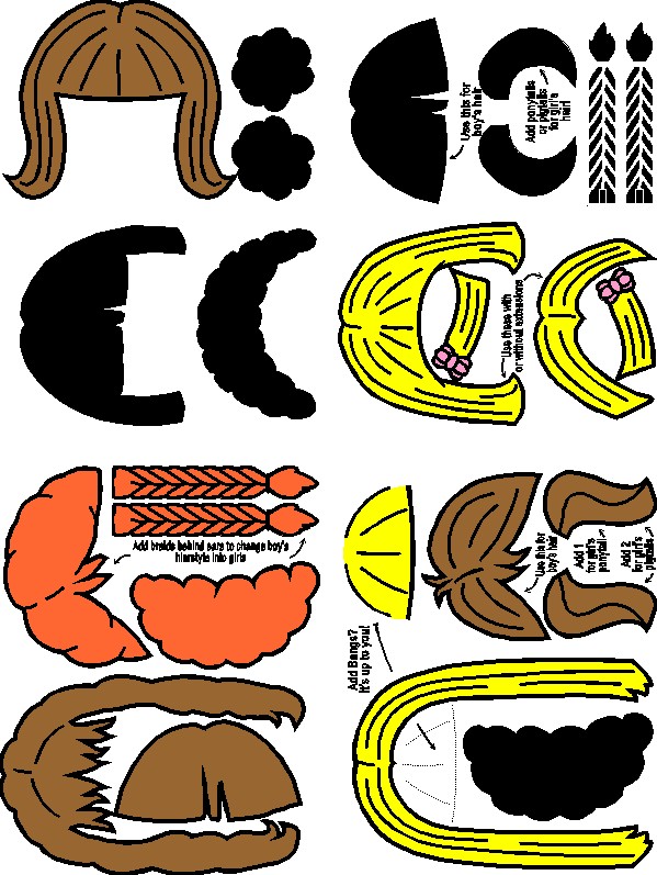 Hair for Paper Doll Friends in color