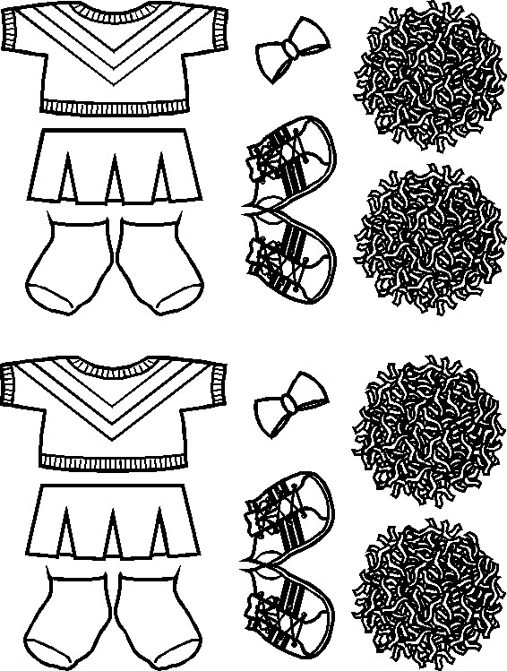 Cheerleading Paper Doll Friends outlines