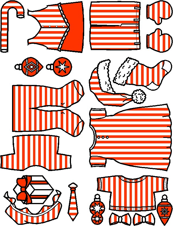 Christmas Paper Doll Friends- red on white