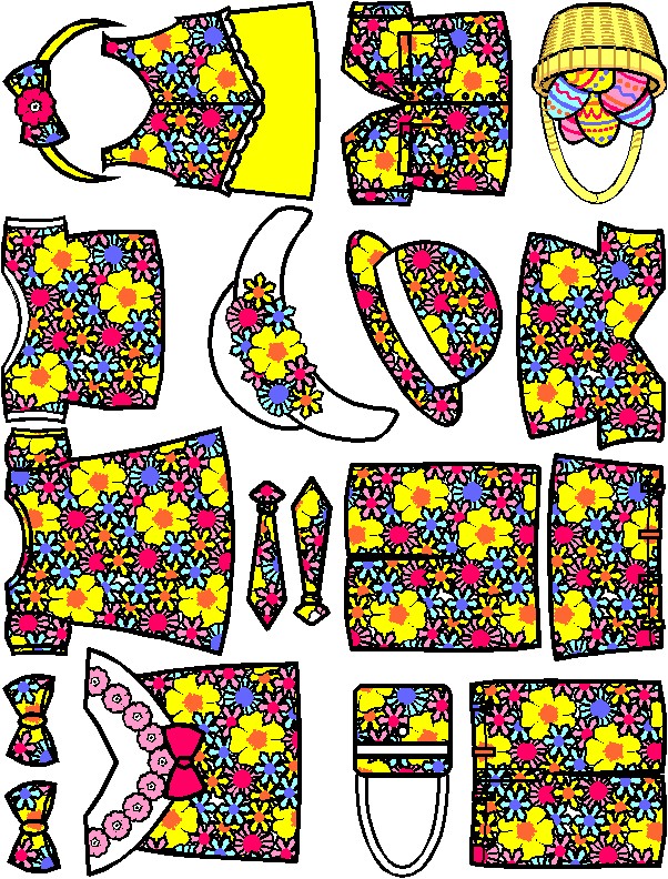 Easter Paper Doll Friends colorful clothes