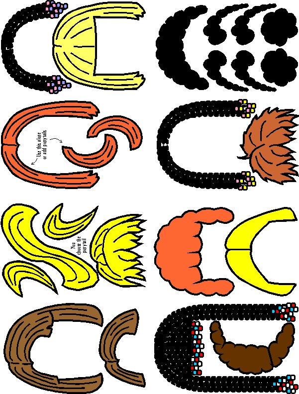 Hair for Paper Doll Friends multiple colors and styles