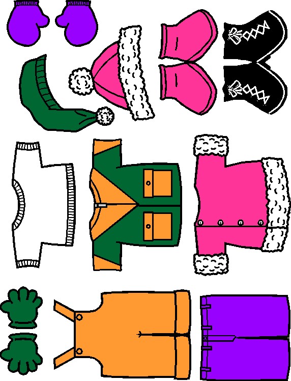 Winter Paper Doll Friends colorful clothes