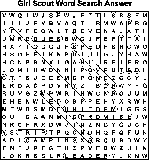 Girl Scout Word Search Answer Key