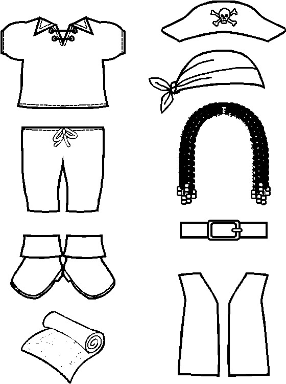 Pirate Paper Doll Friends costume outlines