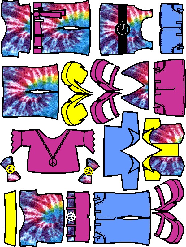 Tie Dye Paper Doll Friends