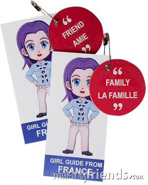 Featuring the French Girl Guide uniform, our swap kit makes 30. Learn 30 different French words. #makingfriends #gsmakingfriends #girlscoutswaps #swaps #girlscouts #scouts #girlscoutleader #thinkingday #worldthinkingday via @gsleader411