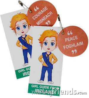 SWAPs for Thinking Day featuring Girl Guide uniform from Ireland. Learn 30 different Irish words. Kit makes 30. #makingfriends #gsmakingfriends #girlscoutswaps #swaps #girlscouts #scouts #girlscoutleader #thinkingday #worldthinkingday via @gsleader411