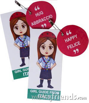 Learn 30 Italian words. Girl Guide uniform from Italy featured. Kit makes 30. No glue or scissors needed. #makingfriends #gsmakingfriends #girlscoutswaps #swaps #girlscouts #scouts #girlscoutleader #thinkingday #worldthinkingday via @gsleader411