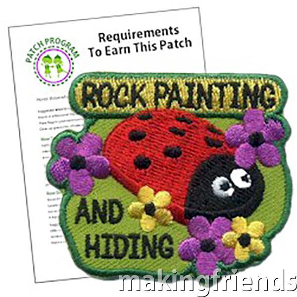 Rock Painting and hunting for painted rocks is a fun and creative way to combine art, outdoor activity, and community spirit. March is National Craft Month #makingfriends #gsmakingfriends #funpatch #scoutpatches #girlscouts #scouts #girlscoutleader #nationalcraftmonth via @gsleader411