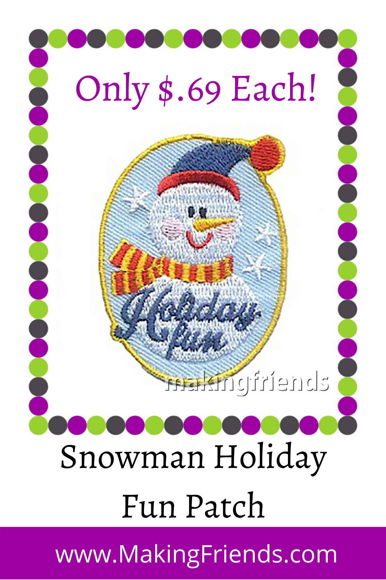 This fun snowman patch is perfect for every celebration. Troop holiday party, crafts, trip, or for your service unit holiday event! #holidayfun #makingfriends #snowmanfunpatch #snowmanholidaypatch #snowman #holidays #winter #snow #holidayparty #girlscouts #gspatch #gsholidaypatch via @gsleader411