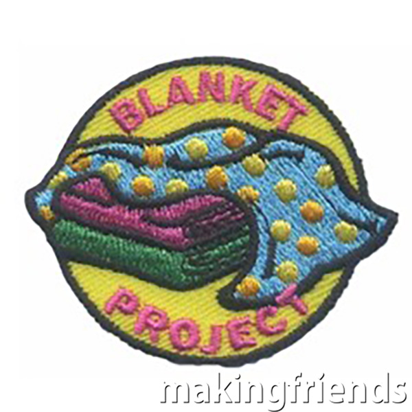 Blanket Project Fun Patch. If your girls are making blankets to cheer up patients or lap blankets for those in wheelchairs; this fun patch is perfect! #makingfriends #mf #blanketproject #giveback #lapblankets #cheerupkids #funpatch #girlscoutfunpatch #girlscouts #scouts via @gsleader411