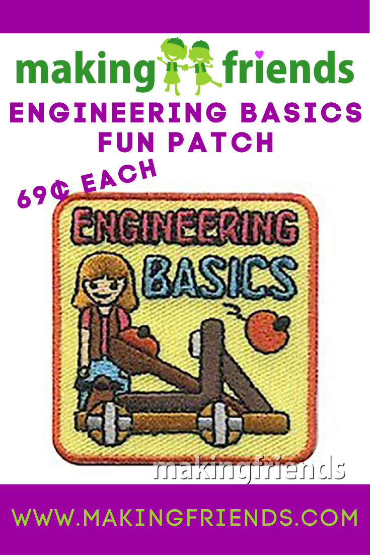 Girls will have fun learning engineering basics by building and testing catapults. After they’ve explored the basics give your girls this patch from MakingFriends®.com to remember the fun they had with engineering. #makingfriends #engineering #funpatch #gspatch #girlscouts via @gsleader411