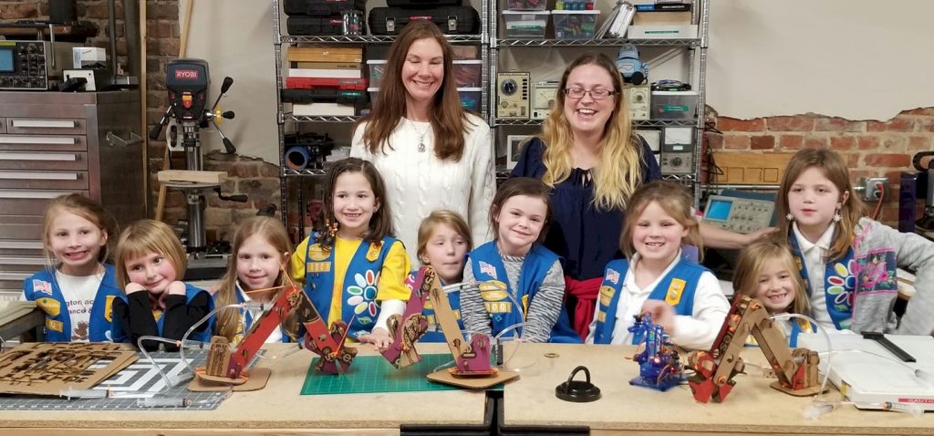 Daisy Girl Scouts learning about robotics.