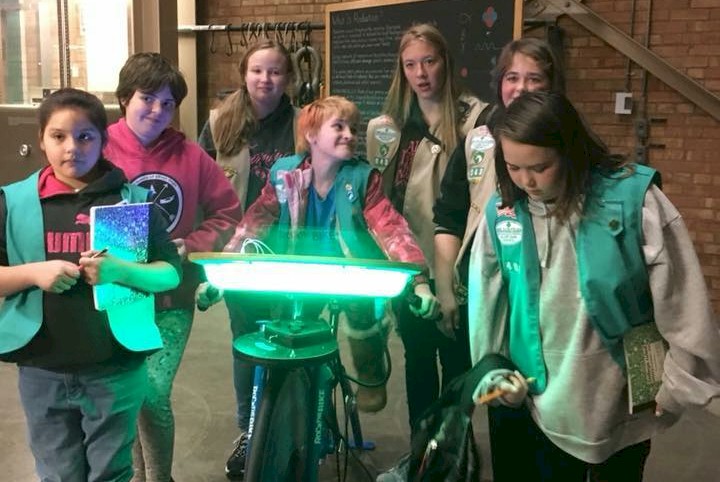 mixed-nuclear-plant Girl Scouts attending a STEM event.