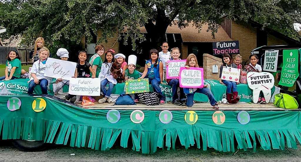 multi-level-float Girl Scout parade float.