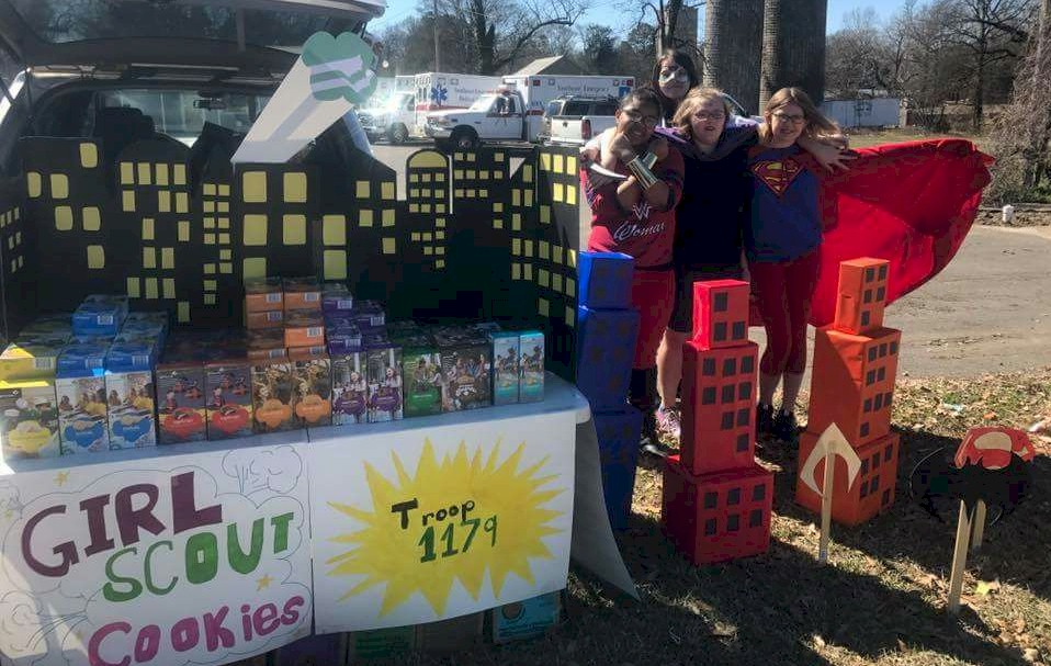 Girl Scout Cadettes Supehero Cookie Booth