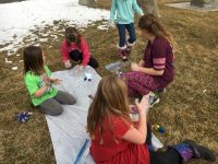 Brownie Troop 203 (Elko Nv) service project was decorated onesies for the first born baby girl of Girl Scout* week. Several of the girls chose tie dye and a couple choose to use fabric markers.