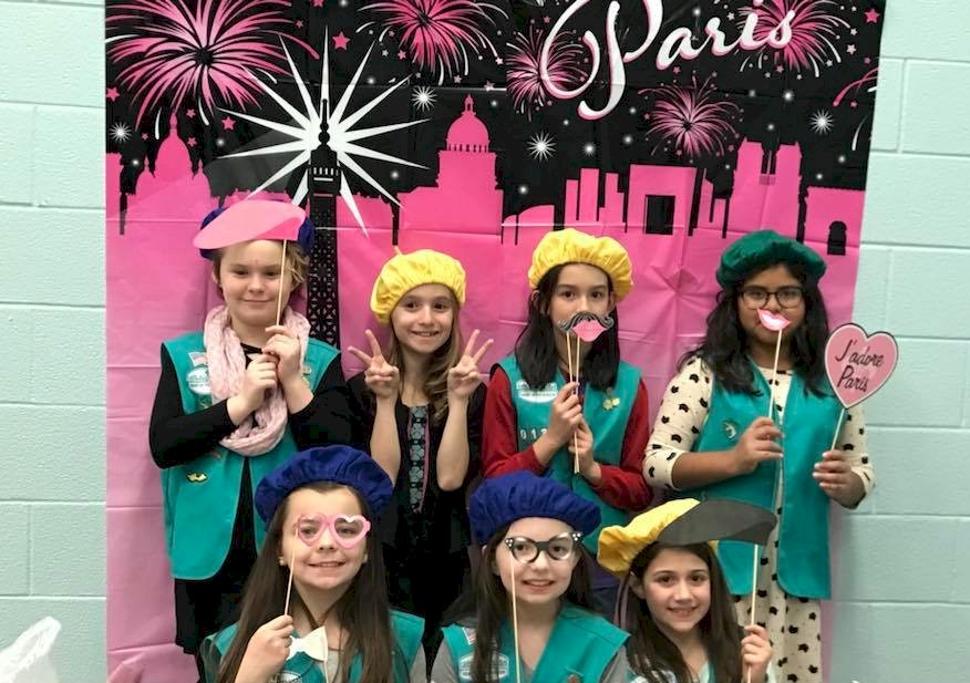 Cadette Girl Scouts representing France for Thinking Day,