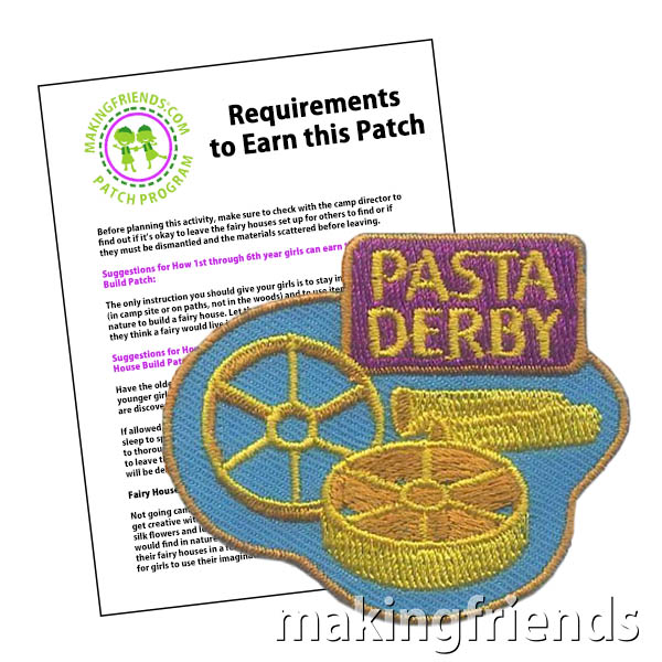 Make STEM fun for your girls with a Pasta Derby! Uncooked pasta and hot glue are all the supplies they need to make cars they can really race downhill. They won't even know they are learning about engineering because they'll be having so much fun. #makingfriends #pastaderby #derby #girlscouts #boyscouts #badges #patchprogram #patches #girlscoutpatches #boyscoutpatches via @gsleader411