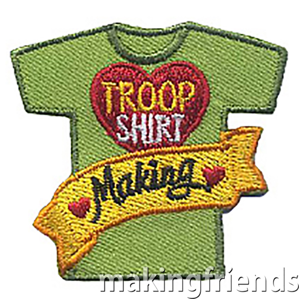 Troop shirts are a fun way to show troop pride when a uniform isn't appropriate like when camping. March is National Craft Month #makingfriends #gsmakingfriends #funpatch #scoutpatches #girlscouts #scouts #girlscoutleader #nationalcraftmonth via @gsleader411