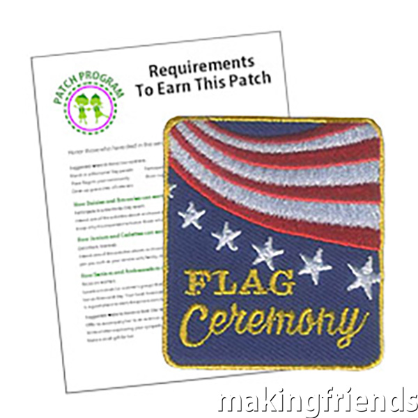 Our suggested requirements will help you prepare your girls for for participating in flag ceremonies at community event, Girl Scout activities and patriotic patriotic holiday events. #makingfriends #gsmakingfriends #funpatch #scoutpatches #girlscouts #scouts #girlscoutleader #patriotic via @gsleader411