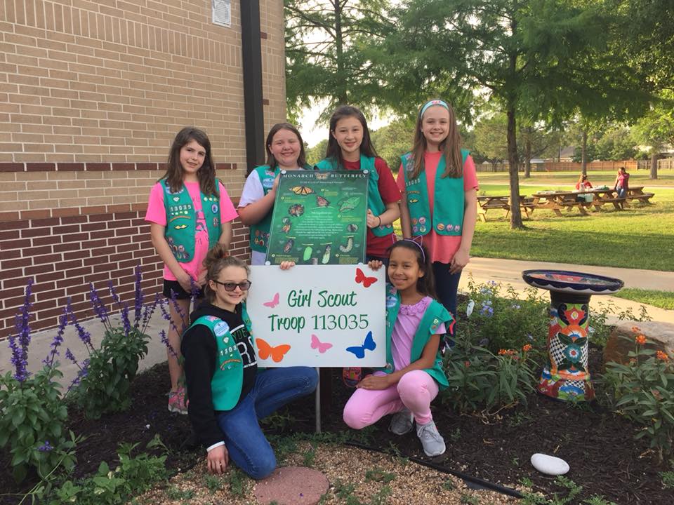 Girl Scouts rehabiliting a butterfly garden.