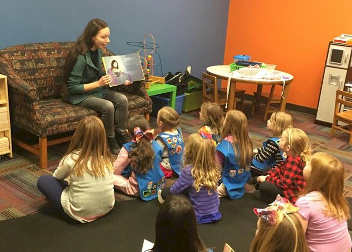 Daisy Girl Scouts at the Library.