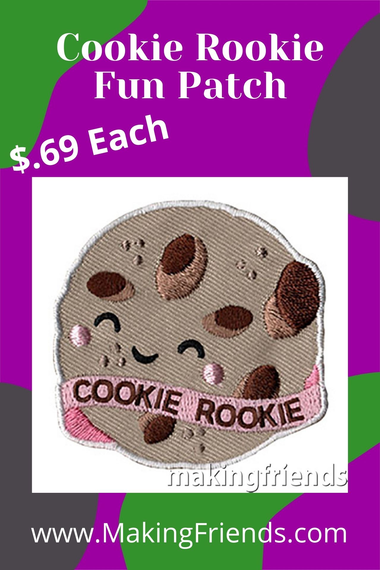The Cookie Rookie patch looks good enough to eat! First-time cookie sellers will love adding this to their uniform! $.69 each, free shipping available! #makingfriends #cookierookie #cookiepatch #girlscoutcookies #girlscouts #cookies #gsuniforms #funpatch #gsfunpatch via @gsleader411