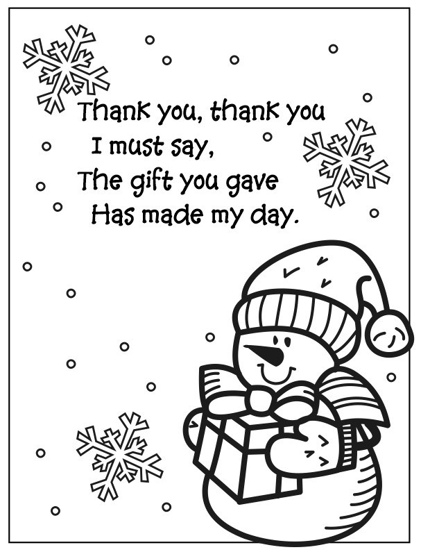 Snowman Coloring Page Thank You Poem
