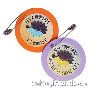 Hedgehog Friendship Swap Kit from MakingFriends®.com. Who doesn't love a hedgehog? Make these super cute pins to trade. Great for your next camping trip especially if your troop is working on their Night Owl or Animal Habitats badge and scouts will be learning about this cute animal. *MakingFriends®.com is not affiliated with, endorsed by or a licensee of Girl Scouts of the USA. #makingfriends #friendshipswaps #swaps #gsswaps #hedgehogs via @gsleader411