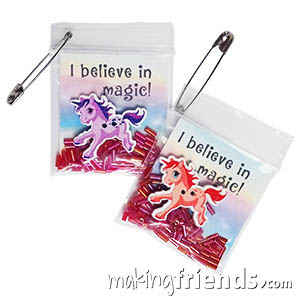I Believe in Magic Unicorn Friendship Swap Kit. Super cute and easy for little girls who love unicorns... and magic! Available at MakingFriends®.com. via @gsleader411