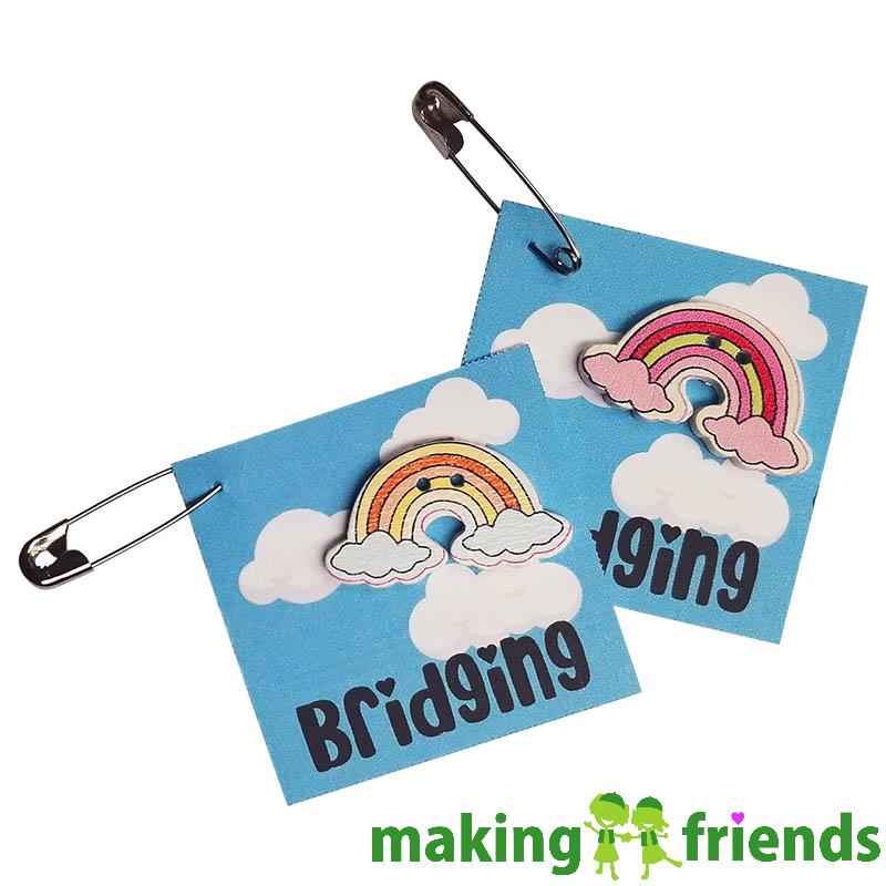 Bridging Rainbow Friendship Swap Kit. Easy as can be! We print your custom information -- up to 3 lines. Your girls will love the custom Bridging Rainbow Friendship Swap Kit created just for them! Exclusively available at MakingFriends®.com. You'll find ideas for ceremonies, decorations, banners and patches on our page Scout Ceremonies and Award Celebrations. Kit makes 24. #makingfriends #mf #girlscoutswaps #swaps #tradition #crafts #diy #swapkits #girlscouts #scouts via @gsleader411