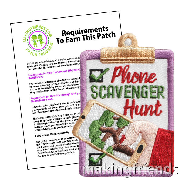 Phone Scavenger Hunt Patch from MakingFriends®.com. There are so many fun ways to have a phone scavenger hunt. Try one of our suggested requirements. Help your scouts remember the fun with the Phone Scavenger Hunt Patch from MakingFriends®.com. #makingfriends #patchprogram #scoutpatches #girlscouts #scouts via @gsleader411