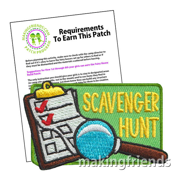 Scavenger Hunt Patch Program® from MakingFriends®.com. Scavenger hunts are tons of fun! See our suggested requirements and link to free printable color scavenger hunt lists perfect for any age.  When the fun has ended, reward your scouts with the Scavenger Hunt patch from MakingFriends®.com. #makingfriends #scoutingfromhome #scoutpatches #girlscouts #scouts #scavengerhunt via @gsleader411