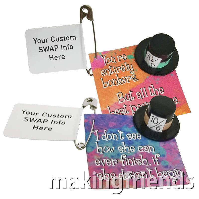 Alice in Wonderland Friendship Swap Kit. Features ageless, inspiring quotes from a favorite classic story -- Alice in Wonderland. Kit makes 24 and is available at MakingFriends®.com. #makingfriends #aliceinwonderland #swaps #friendshipswaps #tradition via @gsleader411