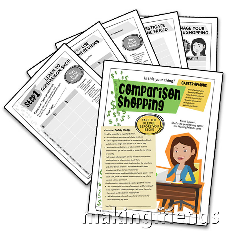 Comparison Shopping Download. This six page download from MakingFriends®.com and a pencil is all your girls will need to earn the Cadette Comparison Shopping badge. Your girls will learn how to manage their own shopping and think about some career options for girls who like to shop. via @gsleader411