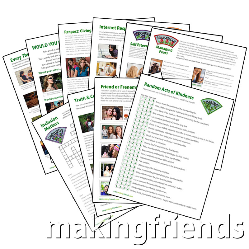 Conversation Starter Downloads for Older Girls. Ten awesome downloads for your older girls. Each download corresponds with a part of the Girl Scout Law. They are designed to get your girls thinking and talking about important topics for today's teens. Perfect for virtual meetings when your girls can't meet in person. Exclusively available at MakingFriends®.com. via @gsleader411