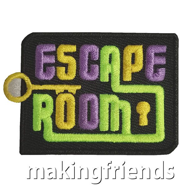 Escape Room Patch -- Rectangle. Whether your troop visits an escape room or they host or attend an escape room event, they will want to remember the great time with this colorful patch. Available at MakingFriends®.com. #makingfriends #scoutpatches #girlscouts #scouts #juliettescouts via @gsleader411