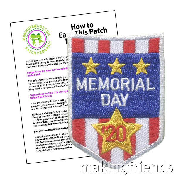 Memorial Day 2020 Patch Program® from MakingFriends®.com. How did your troop commemorate Memorial Day in 2020? Some troops were able to participate in local parades and flag placement. Other troops chose to honor the day with virtual ceremonies and other patriotic activities. #makingfriends #mf #patchprogram #scoutingfromhome #scoutpatches #girlscouts #scouts #juliettescouts via @gsleader411