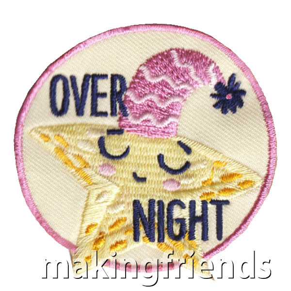 Over Night Patch from MakingFriends®.com. This adorable Sleep Over patch from MakingFriends®.com is perfect for your troop's first sleep over, lock-in or camping trip. #makingfriends #scoutpatches #girlscouts #scouts via @gsleader411